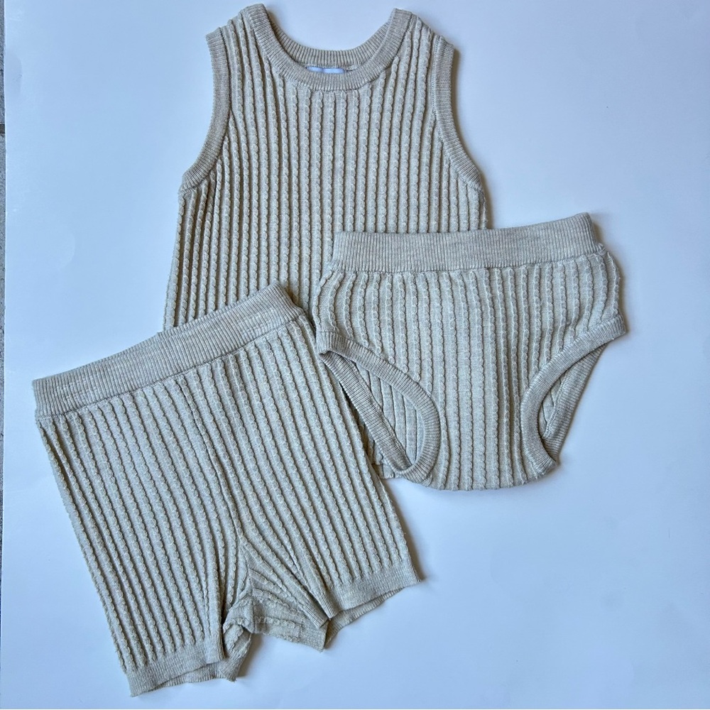 Kipp Toddler Boys Ribbed Knit 3 Piece Cream Set, Size 24 Months